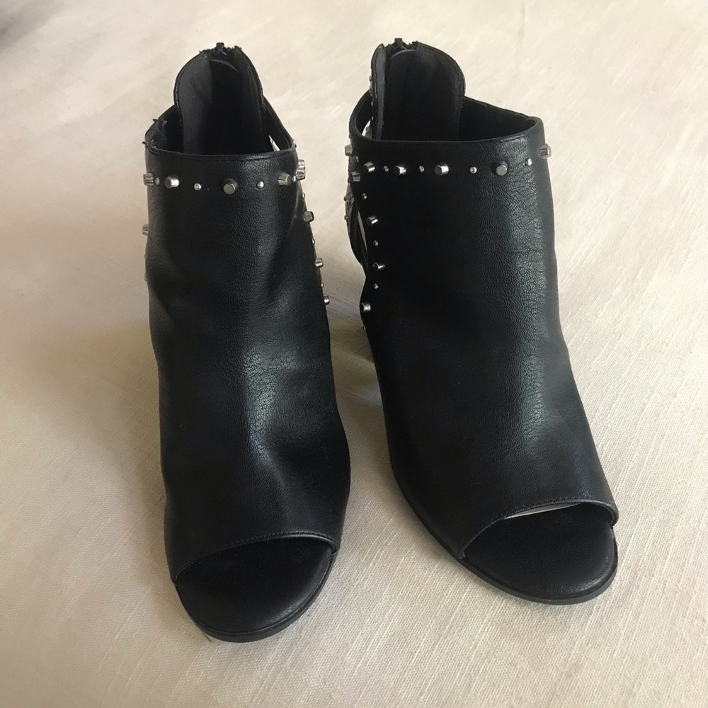 Fergie Black Studded Peep-Toe Mules
